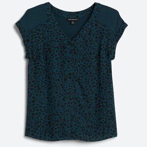 FORTUNE + IVY Helina Mixed Material Blouse  XXL | Blue